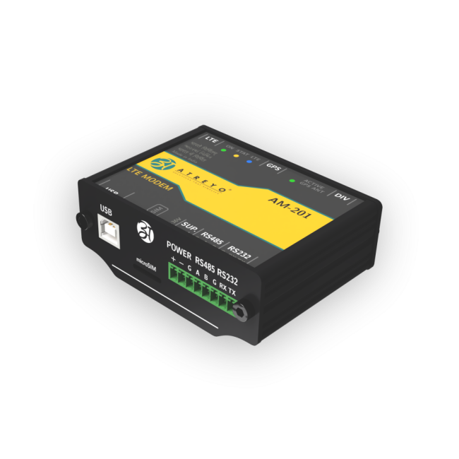 Industrial LTE modem with USB, RS232, RS485 AM-201
